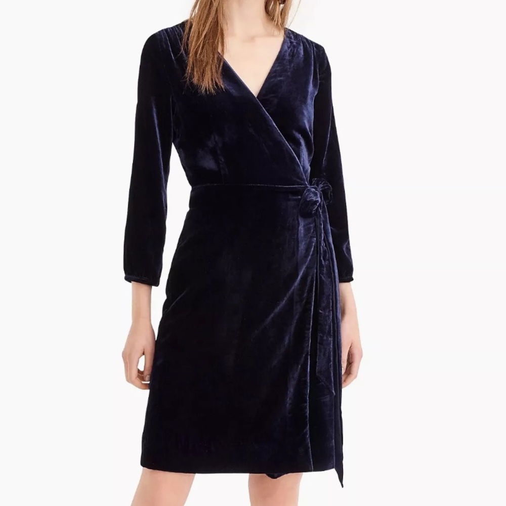 J. Crew Blue Velvet Wrap Dress
